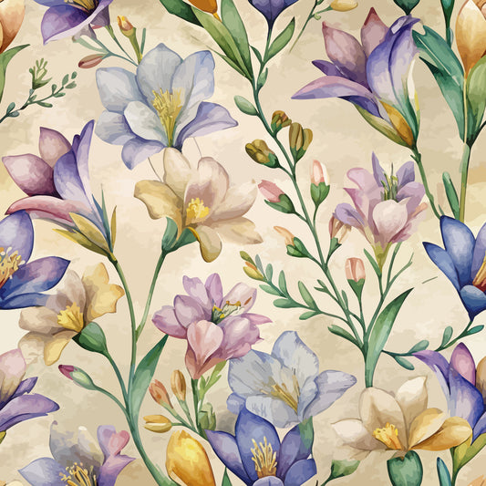 Art Nouveau Freesia Blossoms Pattern 1 Quilting Cotton Fabric