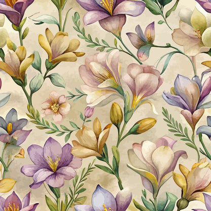 Art Nouveau Freesia Blossoms Pattern 2 Quilting Cotton Fabric