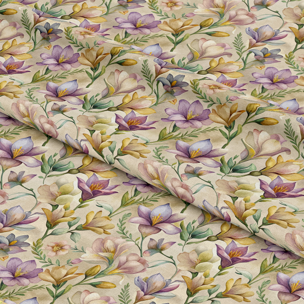 Art Nouveau Freesia Blossoms Pattern 2 Quilting Cotton Fabric
