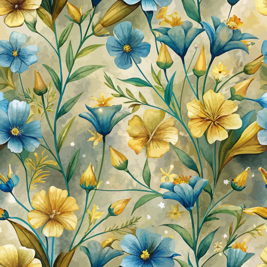 Art Nouveau Golden Flax Flowers Pattern 1 Quilting Cotton Fabric