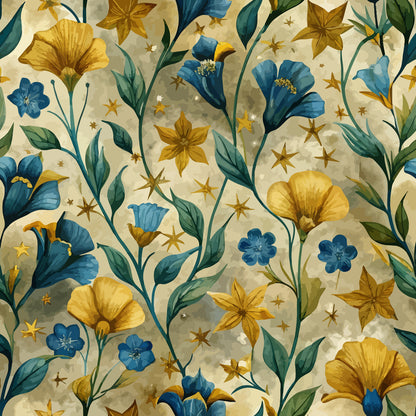 Art Nouveau Golden Flax Flowers Pattern 2 Minky Fabric