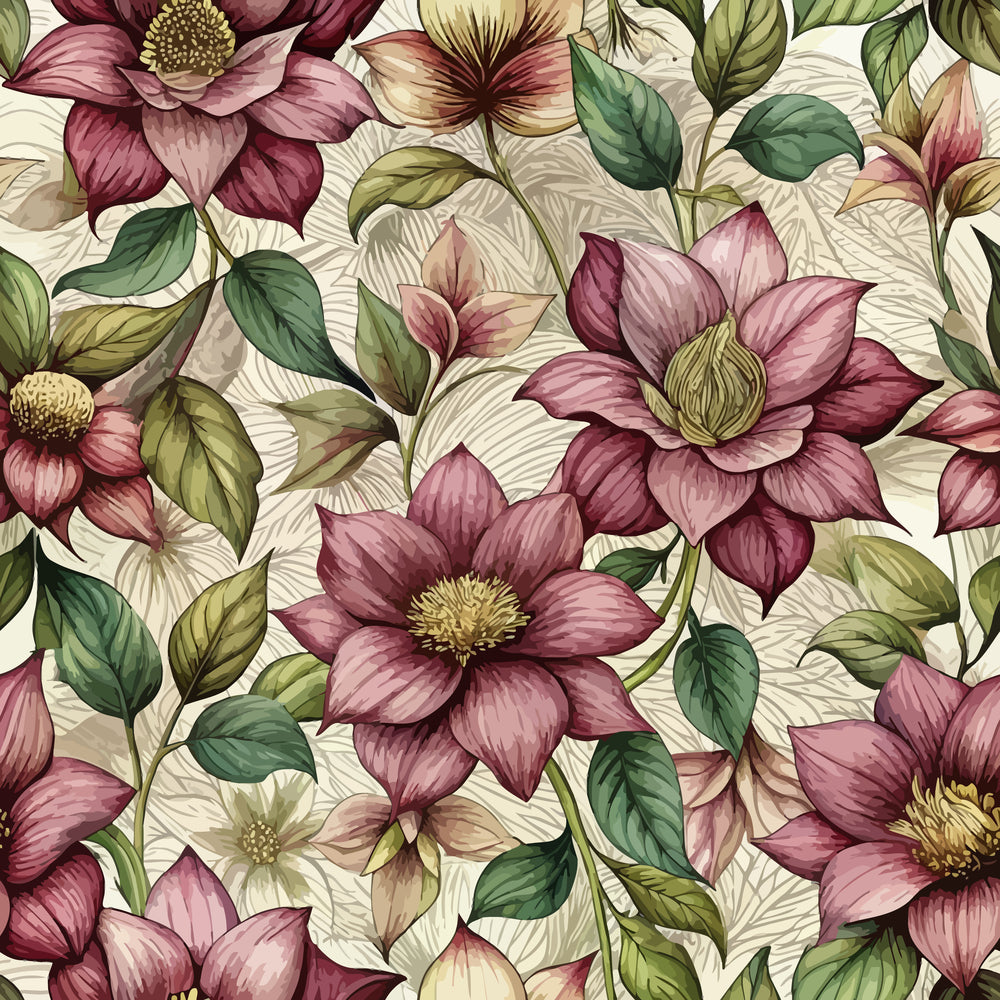 Art Nouveau Hellebores Pattern 1 Minky Fabric