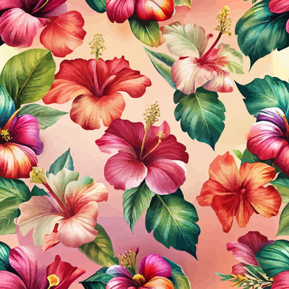 Art Nouveau Hibiscus Flowers Pattern 1 Minky Fabric