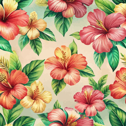 Art Nouveau Hibiscus Flowers Pattern 2 Minky Fabric
