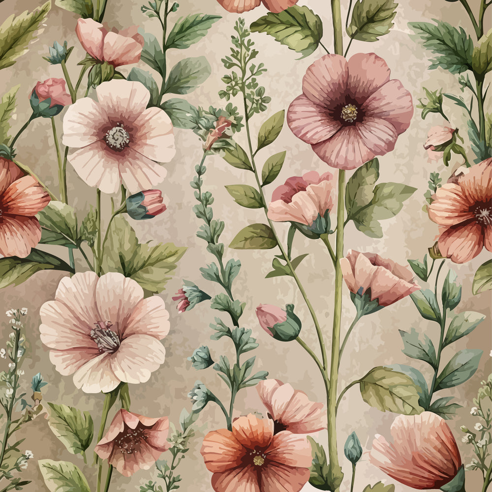 Art Nouveau Hollyhocks Pattern 1 Quilting Cotton Fabric