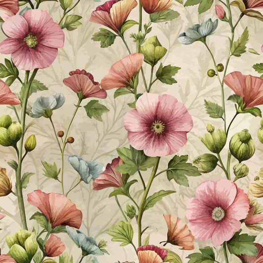 Art Nouveau Hollyhocks Pattern 2 Quilting Cotton Fabric