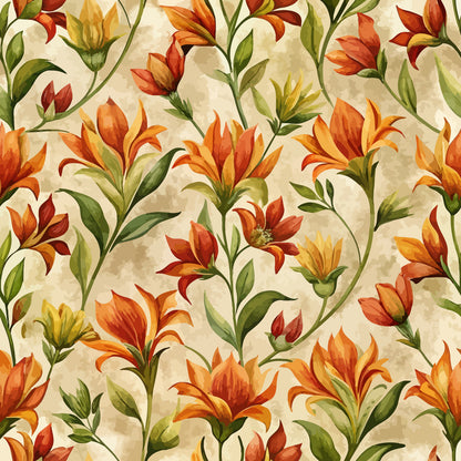 Art Nouveau Indian Paintbrush Flowers Pattern 1 Quilting Cotton Fabric