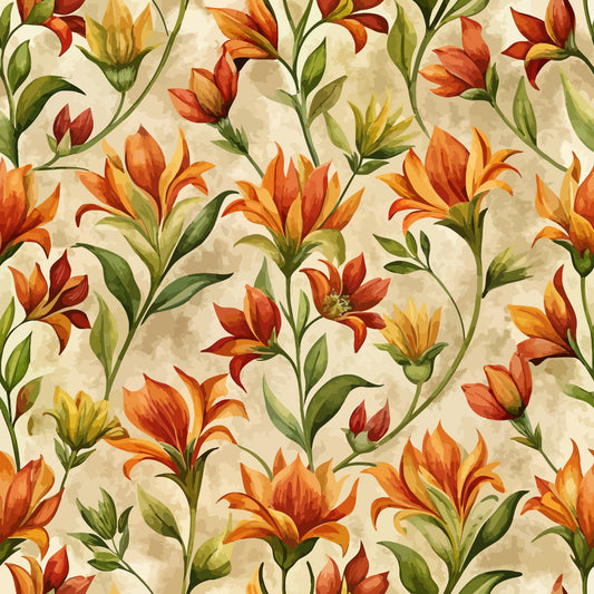 Art Nouveau Indian Paintbrush Flowers Pattern 1 Quilting Cotton Fabric