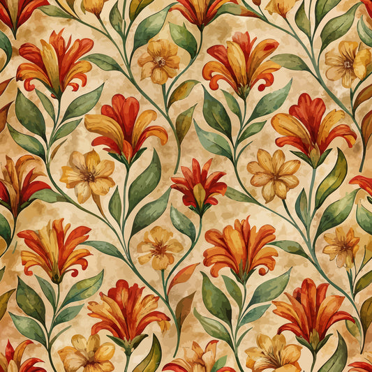 Art Nouveau Indian Paintbrush Flowers Pattern 2 Minky Fabric