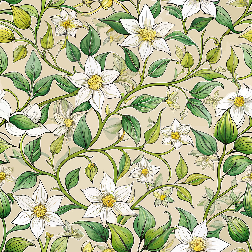 Art Nouveau Jasmine Vines Pattern 1 Quilting Cotton Fabric