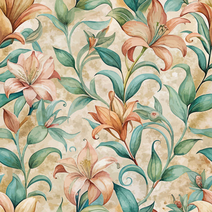 Art Nouveau Lilies Pattern 1 Minky Fabric