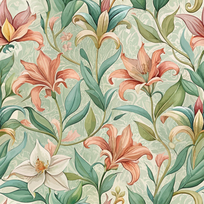 Art Nouveau Lilies Pattern 2 Minky Fabric