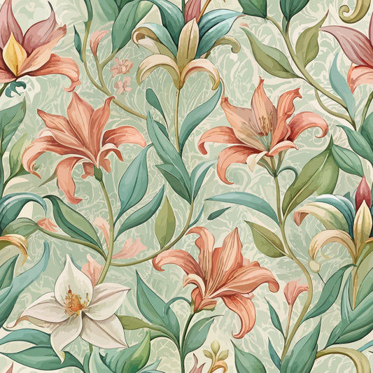 Art Nouveau Lilies Pattern 2 Minky Fabric