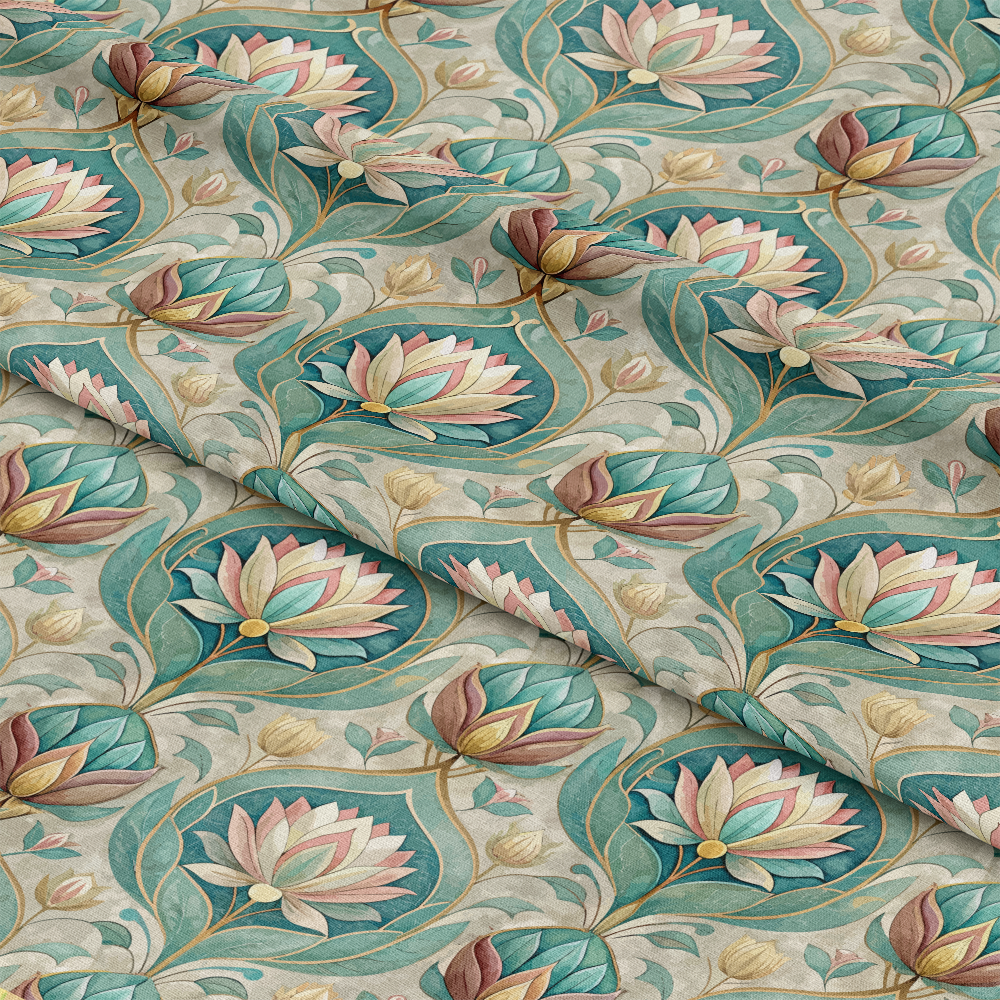 Art Nouveau Lotus Flowers Pattern 1 Quilting Cotton Fabric