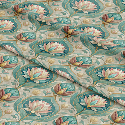 Art Nouveau Lotus Flowers Pattern 1 Quilting Cotton Fabric