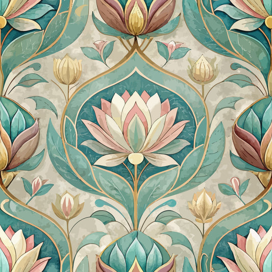 Art Nouveau Lotus Flowers Pattern 1 Minky Fabric