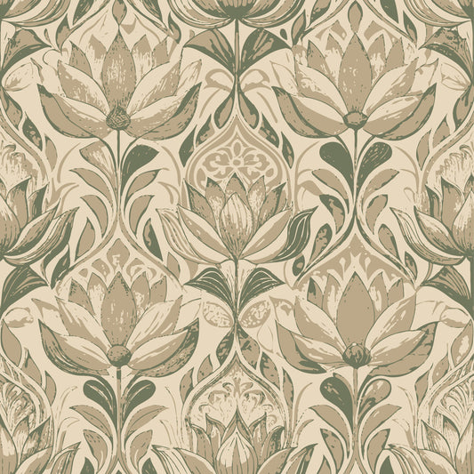 Art Nouveau Lotus Flowers Pattern 2 Quilting Cotton Fabric