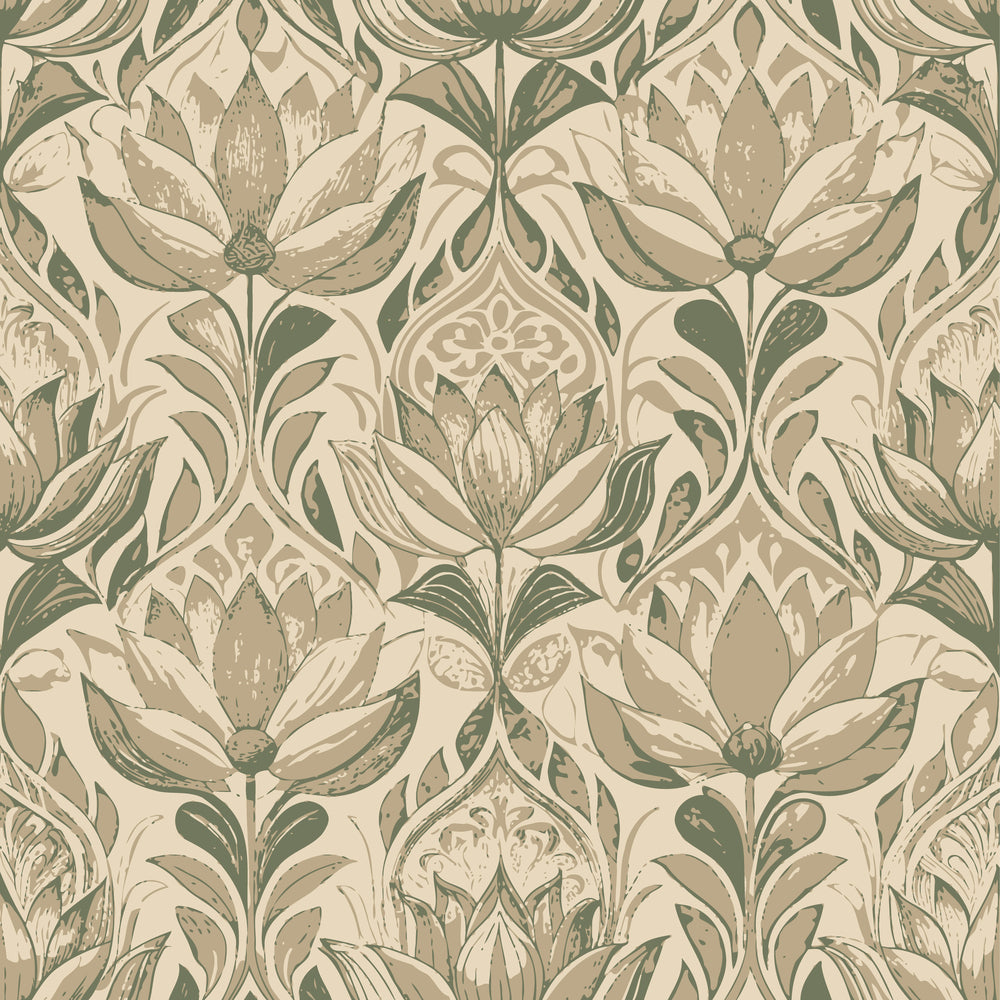 Art Nouveau Lotus Flowers Pattern 2 Minky Fabric