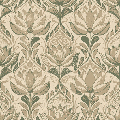 Art Nouveau Lotus Flowers Pattern 2 Minky Fabric