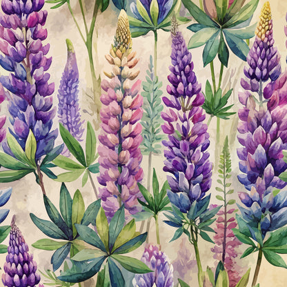 Art Nouveau Lupine Flowers Pattern 1 Minky Fabric