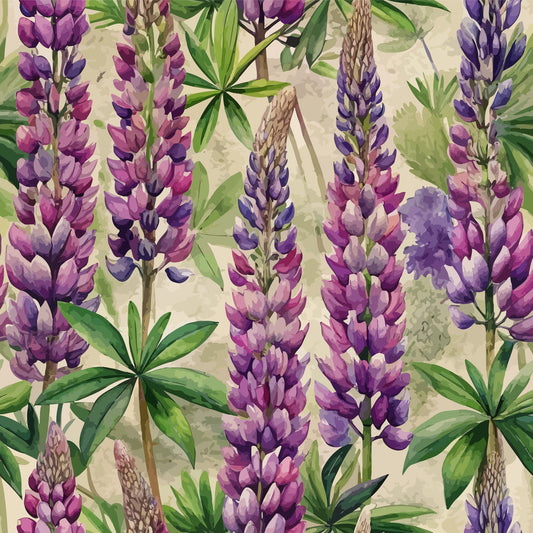 Art Nouveau Lupine Flowers Pattern 2 Quilting Cotton Fabric