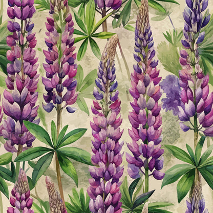 Art Nouveau Lupine Flowers Pattern 2 Minky Fabric