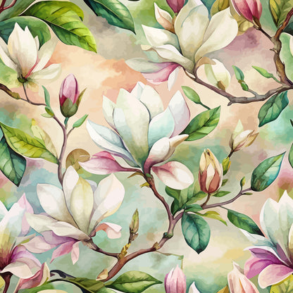 Art Nouveau Magnolias Pattern 1 Minky Fabric