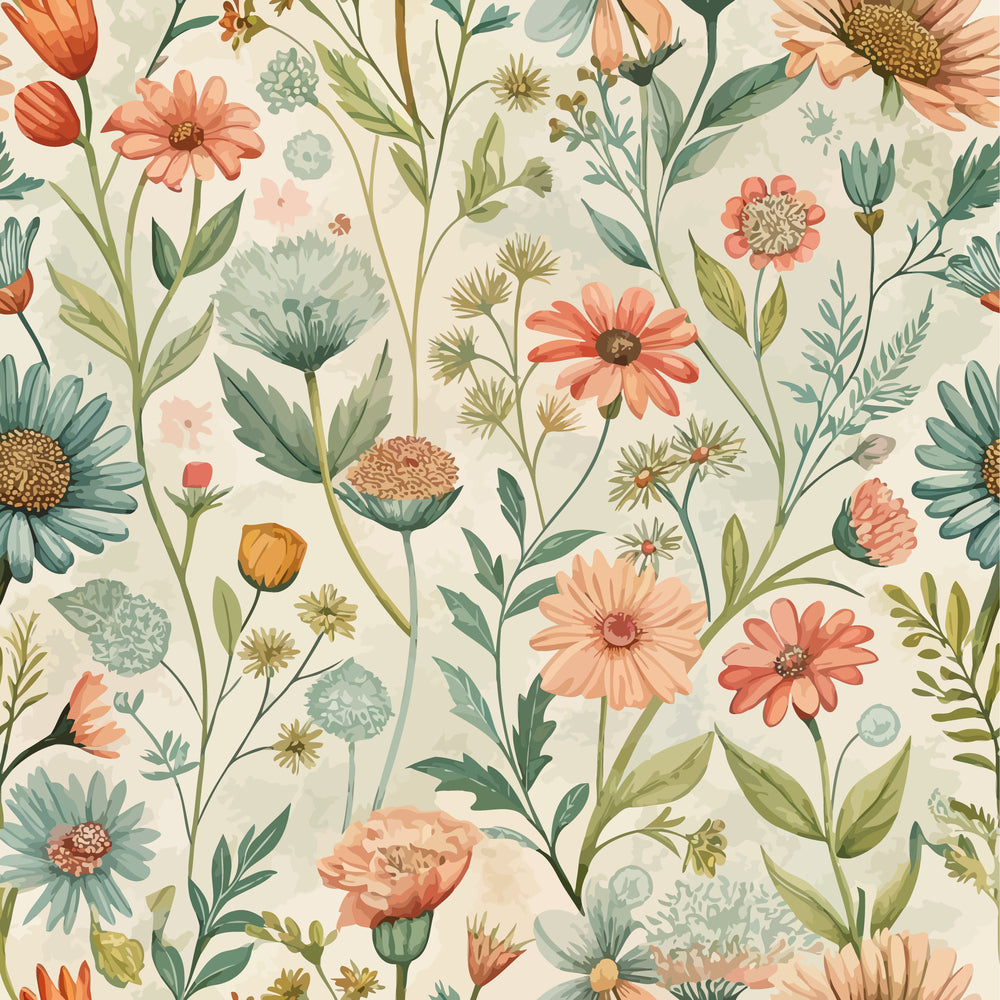 Art Nouveau Meadow Flowers Pattern 1 Minky Fabric