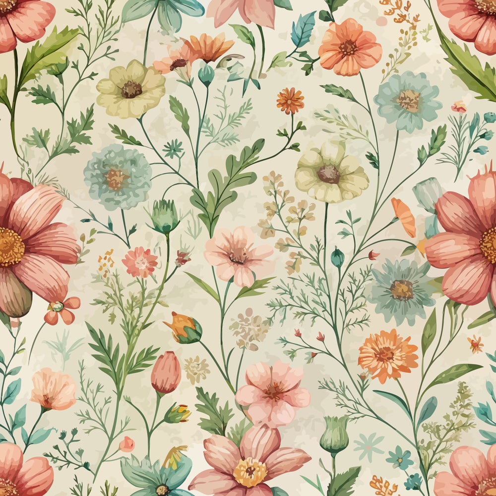 Art Nouveau Meadow Flowers Pattern 2 Quilting Cotton Fabric