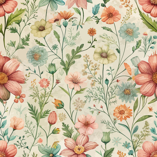 Art Nouveau Meadow Flowers Pattern 2 Quilting Cotton Fabric