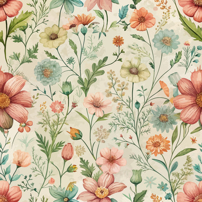 Art Nouveau Meadow Flowers Pattern 2 Quilting Cotton Fabric