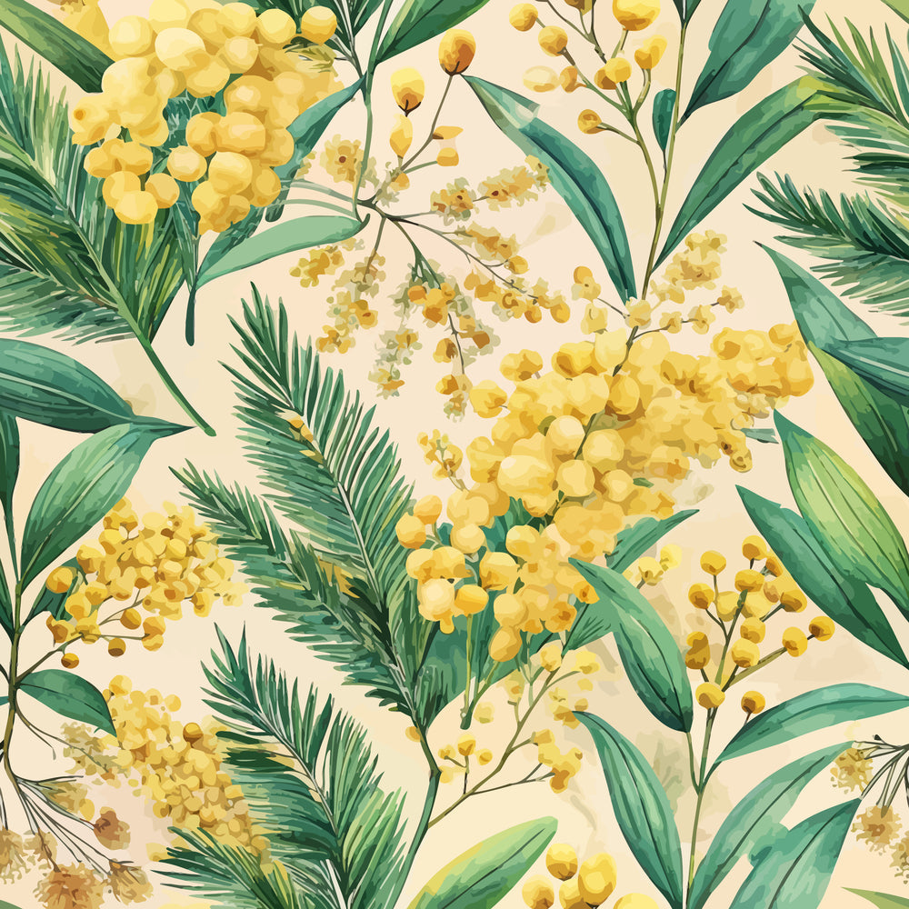 Art Nouveau Mimosa Blossoms Pattern 1 Quilting Cotton Fabric