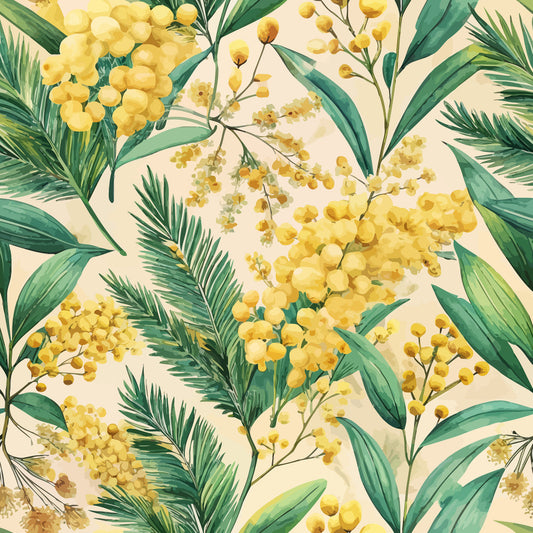 Art Nouveau Mimosa Blossoms Pattern 1 Quilting Cotton Fabric