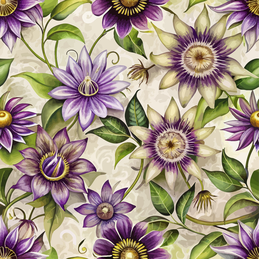 Art Nouveau Passionflowers Pattern 1 Minky Fabric