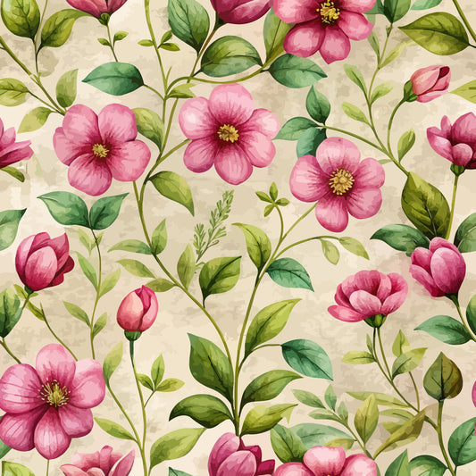 Art Nouveau Pink Purslanes Pattern 1 Quilting Cotton Fabric