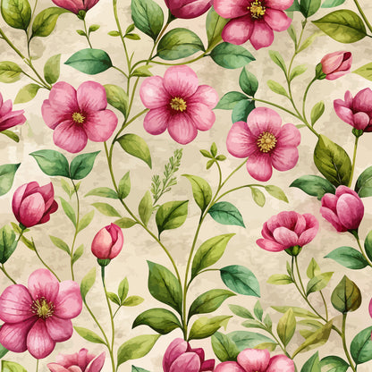 Art Nouveau Pink Purslanes Pattern 1 Minky Fabric
