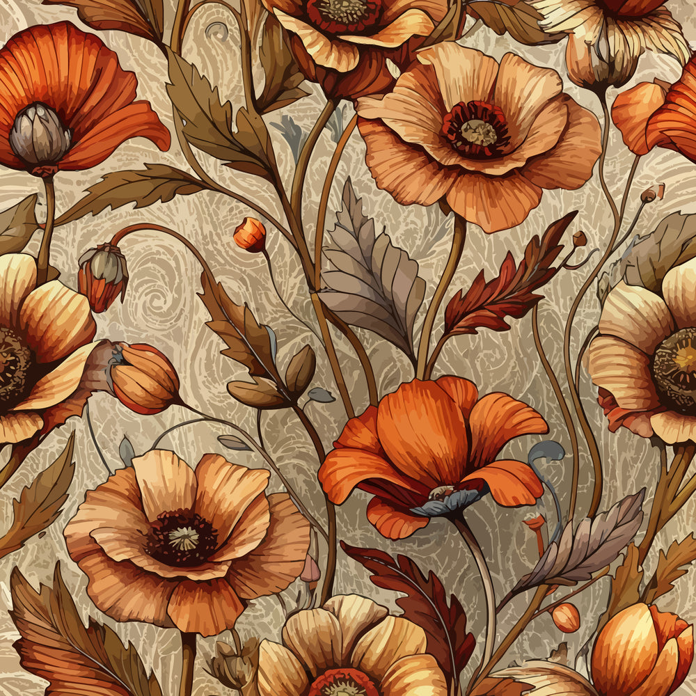Art Nouveau Poppies Pattern 1 Quilting Cotton Fabric