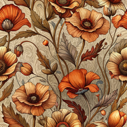 Art Nouveau Poppies Pattern 1 Quilting Cotton Fabric