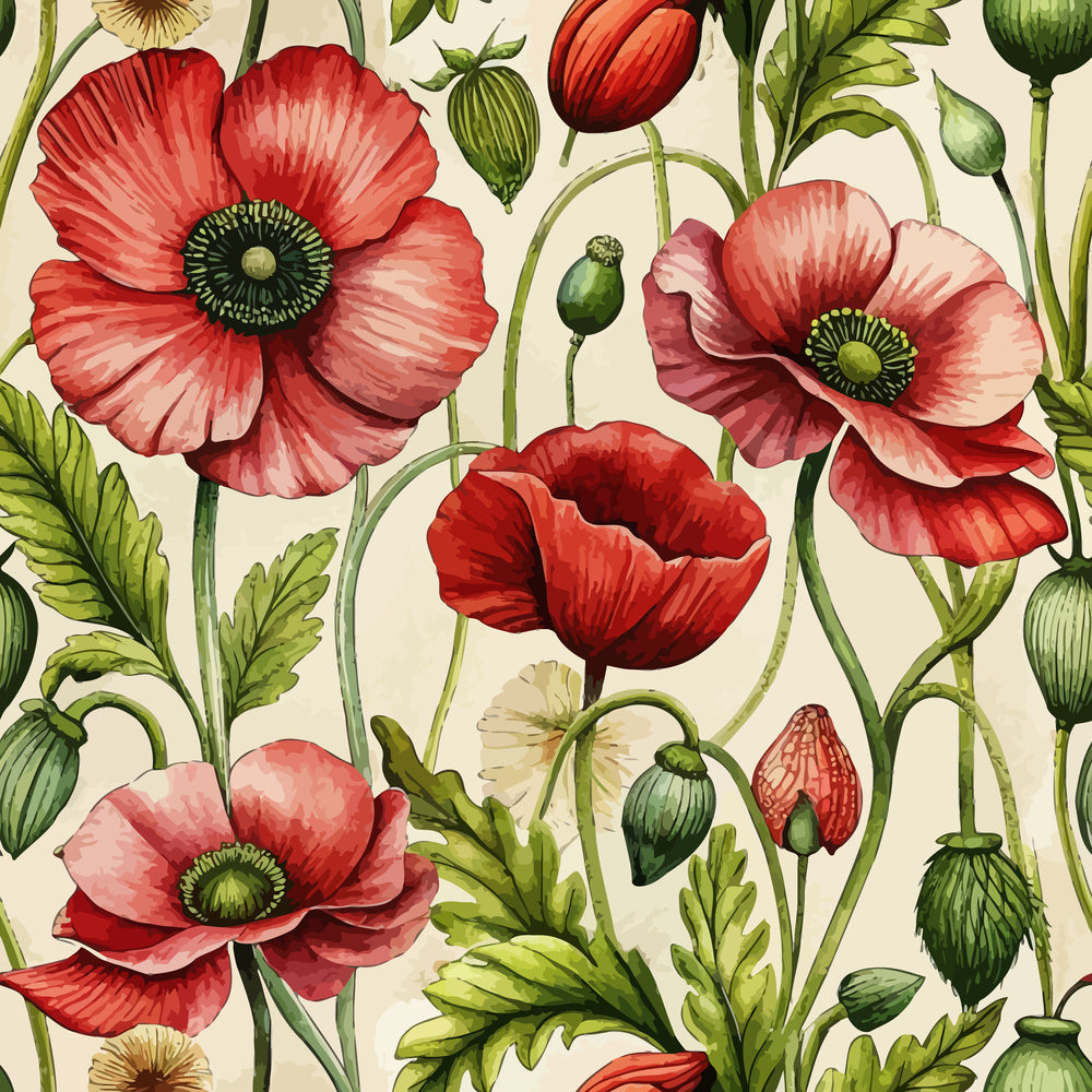 Art Nouveau Poppies Pattern 4 Minky Fabric