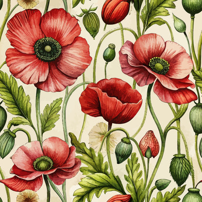 Art Nouveau Poppies Pattern 4 Minky Fabric