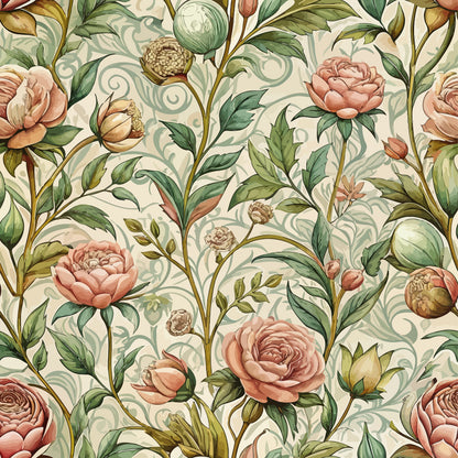 Art Nouveau Roses Pattern 1 Minky Fabric