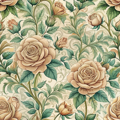 Art Nouveau Roses Pattern 2 Minky Fabric
