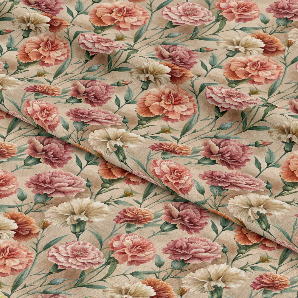 Art Nouveau Ruffled Carnations Pattern 1 Quilting Cotton Fabric