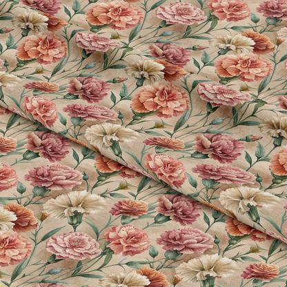 Art Nouveau Ruffled Carnations Pattern 1 Quilting Cotton Fabric