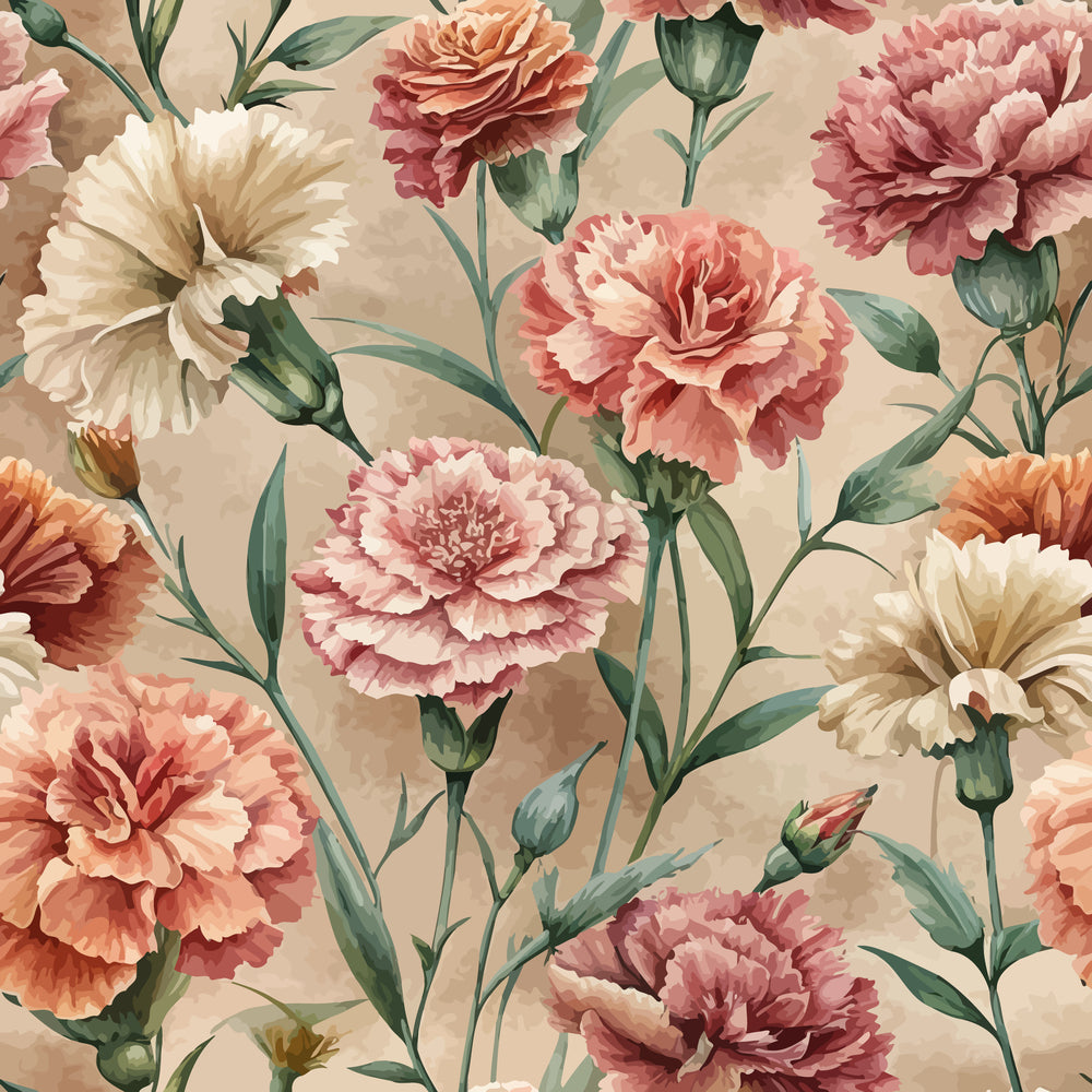 Art Nouveau Ruffled Carnations Pattern 1 Minky Fabric