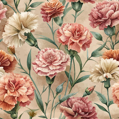 Art Nouveau Ruffled Carnations Pattern 1 Minky Fabric