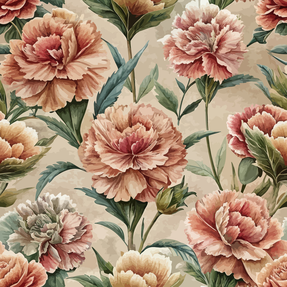 Art Nouveau Ruffled Carnations Pattern 2 Minky Fabric