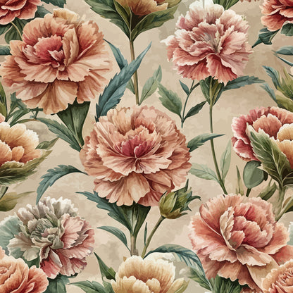 Art Nouveau Ruffled Carnations Pattern 2 Minky Fabric