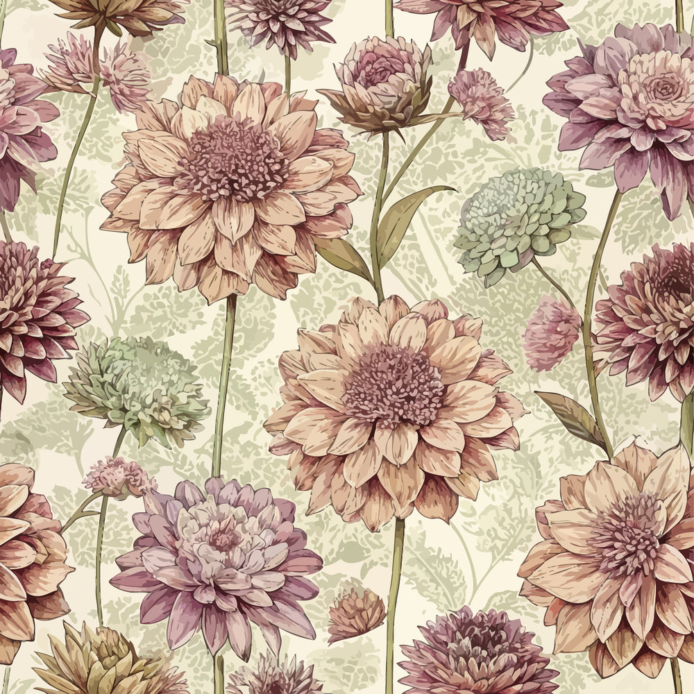Art Nouveau Scabiosas Pattern 1 Quilting Cotton Fabric