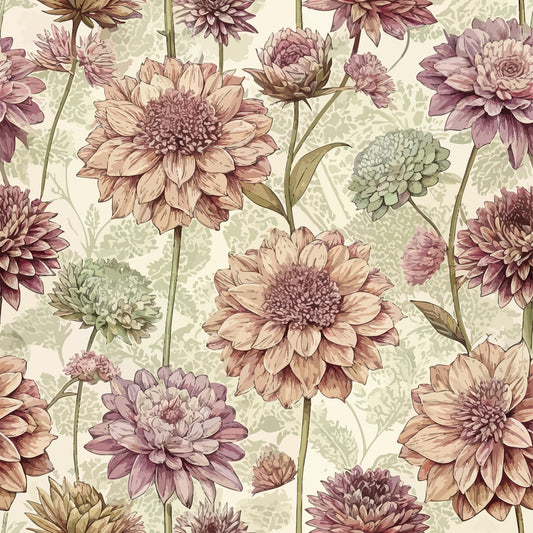 Art Nouveau Scabiosas Pattern 1 Quilting Cotton Fabric